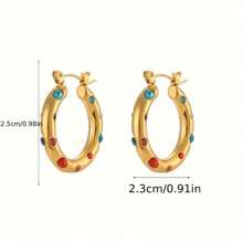 1 paire de boucles d'oreilles créoles de luxe en acier inoxydable plaqué or 18 carats avec perle, boucles d'oreilles en cubic zirconia coloré, conviennent pour le travail, les rendez-vous, les fêtes
