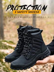 1 Pair Of High-cut Labor Protection Shoes For Men, Anti-smash And Anti-puncture Steel Simple Work Shoes, Breathable And Fashionable Toe Shoes, Comfortable, Lightweight, Wear-resistant, Non-slip, Durable Safety Shoes, Factory Site, Mine, Outdoor Exploration - Black - View 3
