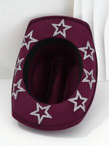 1pc Solid Unique Shiny Rhinestone Stars Hollow-Out Printed Cowboy Hat, Suitable For Parties, Western-Themed Activities, Gatherings, Engagement Parties, Role-Playing, Graduations, Costume Parties, Festivals, Weddings, Birthday Celebrations, Music Festivals, And Adult Ceremonies. Street Fashion, 2024 Wedding Essentials, Classy Aesthetic, Dinner Party Essentials, Perfect For Single Ladies And Cowgirls, Girlcore, Vintage, Floral, Spring Summer Bright Colors, Pink Aesthetic, Novelty Punk Style Wide Brim Hat. Halloween
