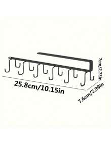 1pc Cabinet Mug Hook, 12-Hook Hanging Cup Holder, Multifunctional Wardrobe Row Hook Organizer, Space Saving Storage Rack For Bedroom, Home Gadgets (White/Black) Wall Decor