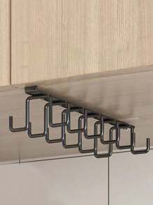 1pc Cabinet Mug Hook, 12-Hook Hanging Cup Holder, Multifunctional Wardrobe Row Hook Organizer, Space Saving Storage Rack For Bedroom, Home Gadgets (White/Black) Wall Decor