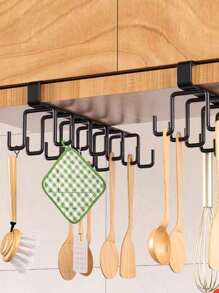 1pc Cabinet Mug Hook, 12-Hook Hanging Cup Holder, Multifunctional Wardrobe Row Hook Organizer, Space Saving Storage Rack For Bedroom, Home Gadgets (White/Black) Wall Decor