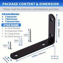 4 Pcs Shelf Bracket,4 Inch Black Floating Shelf Bracket Heavy Duty Meta Walll L Bracket For Floating Shelf Bracket - Wall Mounted Support For DIY With Screws - Black - View 2