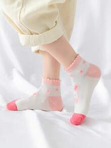 [5 Pairs] Spring/Summer Children Socks, Thin Mesh Breathable Short Socks For Boys, Girls, Toddlers And Kids. New Arrival. 2-3Y [Two Flowers], 3-8Y [Three Flowers],  8-12Y [Four Flowers] - Multicolor - View 8