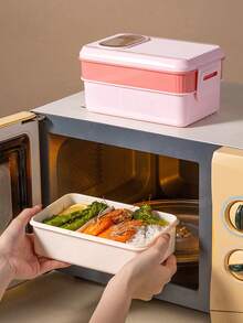 1入組雙層沙拉容器，具有防漏密封蓋、叉子和醬料容器- 適用於健康的成年人午餐，不含BPA，可使用洗碗機清洗（米色粉紅色） - 彩色 - 查看 8