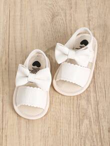 Sandali piatti in PU con fiocco a tinta unita per ragazze, suola in gomma antiscivolo, scarpe dolci e adorabili per principesse, adatte per primavera ed estate