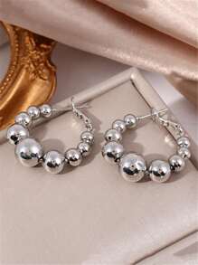 1pair Fashion Boho Style Lightweight Golden Tapered Beaded Acrylic Balls Design Hoop Earrings Suitable For Daily Wear, Party, And Beach Outings As Gifts