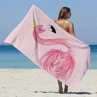 1pc Flamingo Patterned Microfiber Beach Towel, Highly Absorbent & Quick-Drying, Cute Cartoon Print Suitable For Fitness, Swimming, Yoga, Beach
