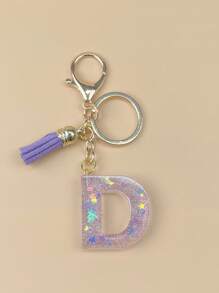Boho One Piece Of Initial Resin Keychain, Handmade Ornaments, Suitable For Women's Bags, Accessories, Charms, Mobile Phone Accessories Butterfly Shells, Star Sequins Car Accessories Bag Charm School