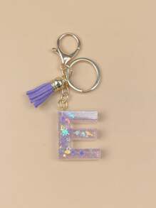 Boho One Piece Of Initial Resin Keychain, Handmade Ornaments, Suitable For Women's Bags, Accessories, Charms, Mobile Phone Accessories Butterfly Shells, Star Sequins Car Accessories Bag Charm School