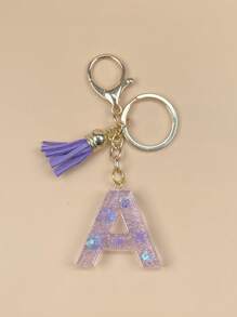 Boho One Piece Of Initial Resin Keychain, Handmade Ornaments, Suitable For Women's Bags, Accessories, Charms, Mobile Phone Accessories Butterfly Shells, Star Sequins Car Accessories Bag Charm School