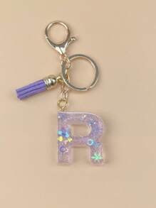 Boho One Piece Of Initial Resin Keychain, Handmade Ornaments, Suitable For Women's Bags, Accessories, Charms, Mobile Phone Accessories Butterfly Shells, Star Sequins Car Accessories Bag Charm School