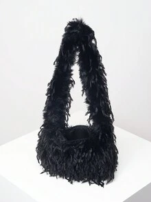 MICHELLE TÚI Túi Satchel mềm mịn màu kẹo mềm, Túi đeo vai nữ phong cách Y2K mùa thu, Ví du lịch đi nghỉ cho bé gái, Ví cầm tay dễ thương mùa đông, Túi xách Hobo - màu đen - Xem 6