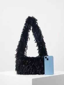 MICHELLE TÚI Túi Satchel mềm mịn màu kẹo mềm, Túi đeo vai nữ phong cách Y2K mùa thu, Ví du lịch đi nghỉ cho bé gái, Ví cầm tay dễ thương mùa đông, Túi xách Hobo - màu đen - Xem 3