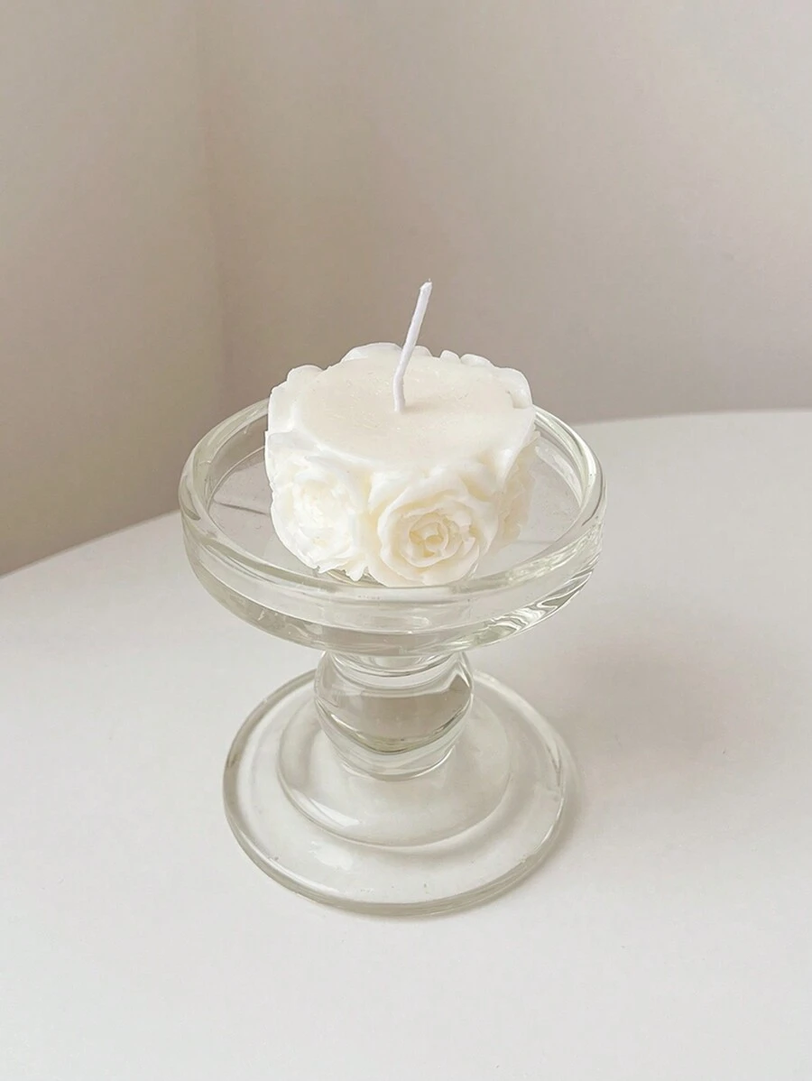 1入優質柱型玫瑰香薰蠟燭，客廳/臥室裝飾，婚禮派對禮品，採用天然大豆蠟製成，並適用於攝影道具 - 白色 - 查看 1