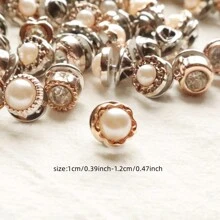 10/20/30/50/100pcs Mixed Random Pearl Rhinestone Lace Black & White Polka Dot Cute Graphic No-Sew Brooch Buckle Anti-Exposure Button Versatile Suit Shirt Cuff Decoration - Gold - View 4