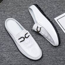 Men Breathable Half Toe Korean Style Penny Loafers With White Non-Lace Slouchy Driving Shoes