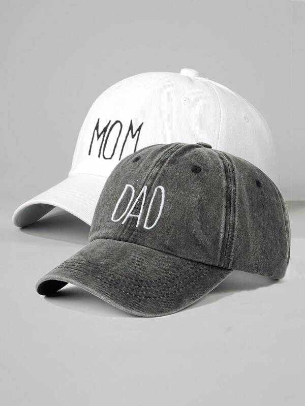 2 peças Boné de Baseball Unissex MOM+DAD Bordado de Rua, Chapéu Trucker Ajustável Vintage Lavado para Golfe e Atividades ao Ar Livre para Homens & Mulheres, Presente de Dia dos Namorados Romântico Perfeito