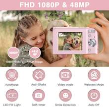 Máy ảnh kỹ thuật số tự động lấy nét,Máy ảnh nhỏ gọn FHD 1080P/48MP với thẻ nhớ 32GB,Máy ảnh cầm tay mini zoom kỹ thuật số 16X dành cho quà tặng ý tưởng cho người mới bắt đầu (Màu hồng) - Hồng - Xem 3