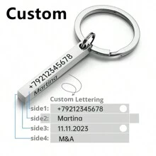 Llavero personalizado, llaveros personalizados, barra 3D, llaveros de acero inoxidable, texto grabado en 4 lados, nombre, fecha, logotipo, llavero personalizado, anillos, regalo de amor
