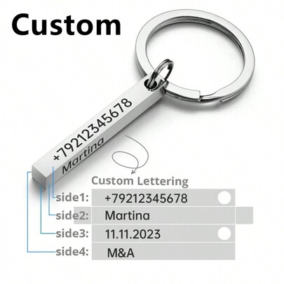 Chaveiro Personalizado, Chaveiros Personalizados, Barra 3D, Chaveiros de Aço Inoxidável, Texto Gravado em 4 Lados, Nome, Data, Logotipo, Chaveiro Personalizado, Anéis, Presente de Amor