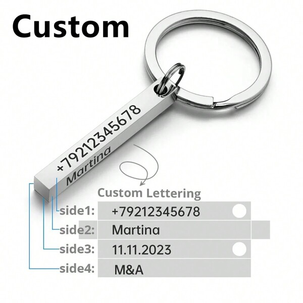 Customized Keychain, Personalized Keychain, 3D Bar, Stainless Steel Keychain, 4 Sides Engraved Text, Name, Date, Logo, Personalized Keychain, Ring, Heart-Shaped Gift,Dawg,Engraved,Durable,Sequines,Stainless,Vintage,Casual,Unisex,Hipster,Old Money,Stylish,Custom,Personalized,Unique,Customized,Ideal Gifts For Him,Ideal Gifts For Her,Boyfriend,Girlfriend,Family,Friends,Grandparents,Children,Her,For Anniversaries,For Birthdays,For Weddings,For Graduation,For Housewarming,Personalized Gifts For Women/Men,Personalized/Customized Keychain