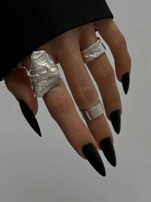 24 Pieces/Set Simple Almond Shape Black False Nails Are Suitable For Girls/Women's Daily Life. Party. Etc. + 1pc Jelly Gel + 1pc Nail File. Press On Nails Nail Supplies - Black - View 1