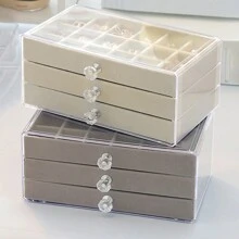 1/4pcs Large Capacity Transparent Velvet Jewelry Box With Three Layers And Drawers For Storing Earrings, Rings And Necklaces, Dustproof - Multicolor - View 3