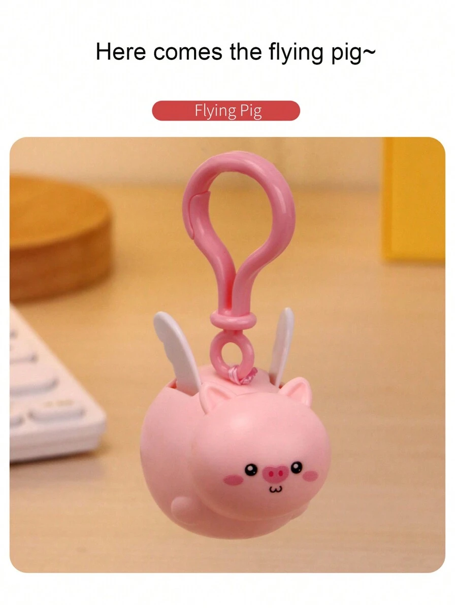 1pc Creative Stress Relief Cartoon Flying Pig Pull Line Keychain Toy Backpack Pendant Novelty Decompression Toy - Multicolor - View 1