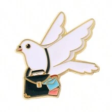 1 Pc Cute Woman Homing Pigeon Envelope Enamel Pin Brooch - White - View 3