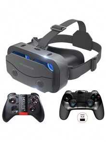 VR眼鏡虛擬現實頭盔Viar設備3D鏡片智能護目鏡，附有遊戲手柄控制器，適用於4.7-7.0英寸的智能手機。 - 黑色 - 查看 2