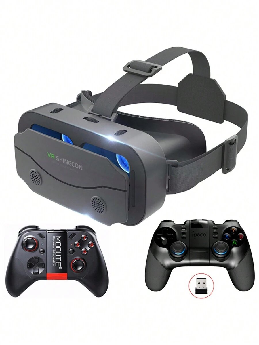VR眼鏡虛擬現實頭盔Viar設備3D鏡片智能護目鏡，附有遊戲手柄控制器，適用於4.7-7.0英寸的智能手機。