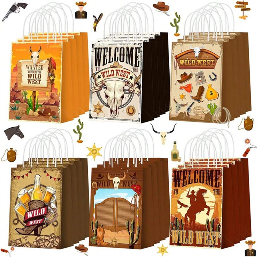 12 Túi quà tiệc Cowboy có quai xách Túi kẹo Cowboy chủ đề miền Tây Túi quà ngựa cho tiệc sinh nhật, Túi giấy Kraft Túi xách tay Túi mua sắm bán lẻ, Vật dụng trang trí sinh nhật theo chủ đề miền Tây hoang dã, Ngày lễ tình nhân trở lại trường - Như thể hiện trong hình ảnh - Xem 1