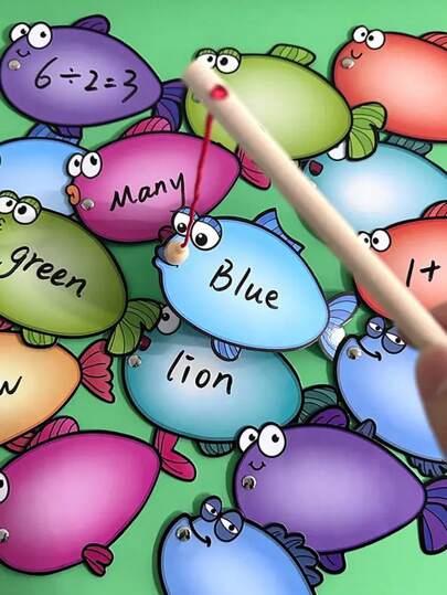 可擦除磁性钓鱼玩具蒙特梭利儿童教育书写卡片可重写板儿童单词学习教学儿童 DIY 问答游戏办公室、学校、绘画、学生、记号笔、文具、男孩、女孩、学校用品