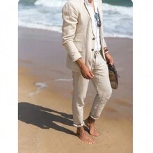 Pantalón De Manta Para Hombre, Playa, Descanso, Yoga - Caqui - Ver 4