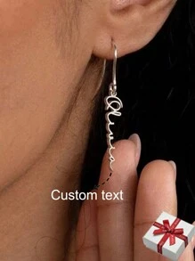 [1 par] Pendientes con nombre personalizado, joya de verano de estilo bohemio de acero inoxidable con etiquetas de letra caligráfica, regalo de cumpleaños perfecto para mejores amigas y accesorio de fiesta - Plateado - Ver 1