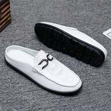 Men Breathable Half Toe Korean Style Penny Loafers With White Non-Lace Slouchy Driving Shoes