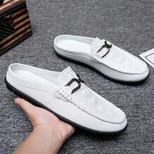 Men Breathable Half Toe Korean Style Penny Loafers With White Non-Lace Slouchy Driving Shoes