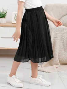 GORLYA Tween-Mädchen Chiffon plissierter Bohemian Swing Maxi Rock mit elastischem Bund, geeignet für Freizeitausflüge, Einkaufen, Spazierengehen, Schule, Rückkehr zum Schuljahr und Abendveranstaltungen - Schwarz - Übersicht 3