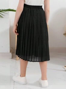 GORLYA Tween-Mädchen Chiffon plissierter Bohemian Swing Maxi Rock mit elastischem Bund, geeignet für Freizeitausflüge, Einkaufen, Spazierengehen, Schule, Rückkehr zum Schuljahr und Abendveranstaltungen - Schwarz - Übersicht 2