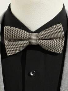 1pc Men Fashionable Houndstooth Patterned Ascot Tie In Grey/Brown, Suitable For Parties And Banquets - A - View 4