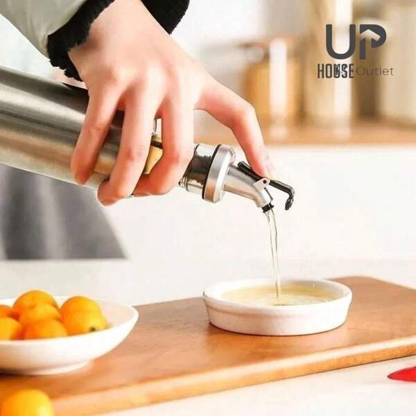 Galheteiro 500ml Porta Azeite e Vinagre de Vidro Premium e Aço Inox com Dosador 500ML