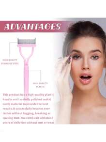 1pc Pink Steel Needle Eyelash Brush Set With Stainless Steel Fine-Tooth Portable Eyelash Curler Assist Tool, Eye Makeup Tool, False Eyelash Comb Tool