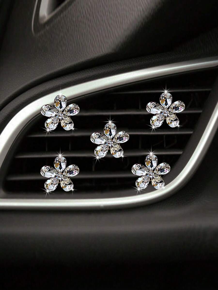 Bộ 5 Pha Lê Lấp Lánh Đá Quý Hình Hoa Ô Tô Lỗ Thông Khí Kẹp Sáng Tạo Nội Thất Ô Tô Điều Hòa Không Khí Trang Trí Phụ Kiện - trắng - Xem 1