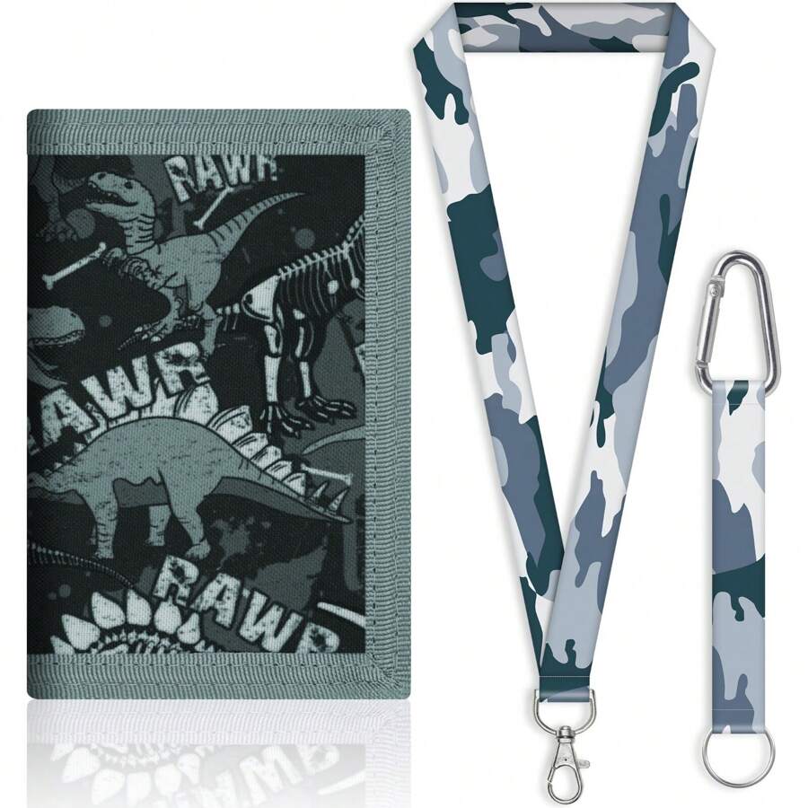 1pc Dinosaur Skeleton Tri-Fold Wallet Set With Hanging Accessory, Suitable For Boys And Girls For Daily Use Or As A Gift - Multicolor - View 1