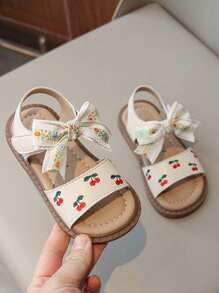 Dép Nữ, Giày Công Chúa Hoa Anh Đào & Nơ Phong Cách Mới Mùa Hè 2024, Giày Đa Năng Phong Cách Hàn Quốc - Màu be - Xem 1
