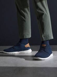 Men's Mesh Fabric Fashion Sneakers Casual Oxfords Lightweight Breathable Versatile Walking Shoes - Màu xanh hải quân - Xem 2