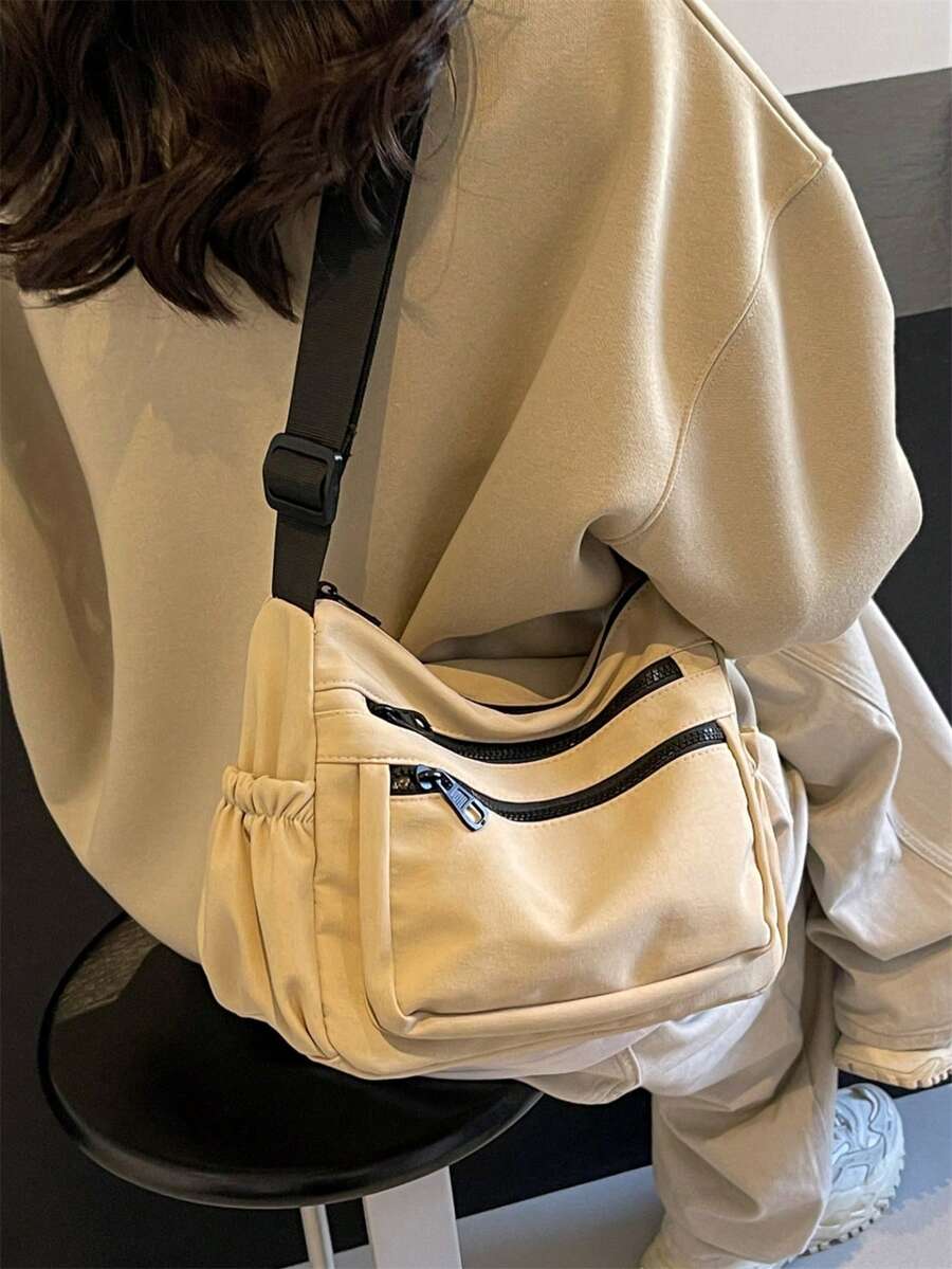Bolsa casual de ombro de lona para mulheres, Nova Bolsa Transversal sólida da Primavera 2024 com grande capacidade