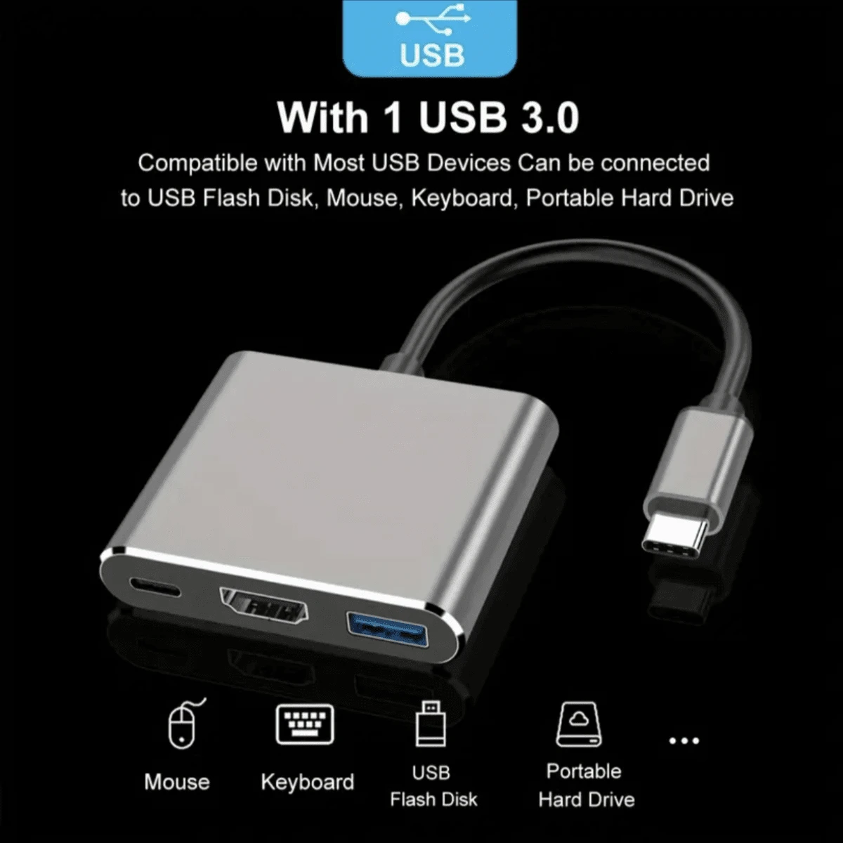 4K Stream & Fast Charge: USB-C To HDTV Adapter With Thunderbolt 3, USB 3.0 & Charging Port - Portable & Durable - Grey - View 1