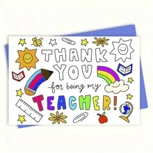 1pc Teacher Appreciation Card, Patterned Thank You Card For Teacher Appreciation Gift, Teacher Appreciation Week Card, Graduation Thank You Gift For Teacher-Small Business Supplies, Thank You Card, Birthday Gift, Greeting Card, Unusual Things, Gift Card - Blue - View 1